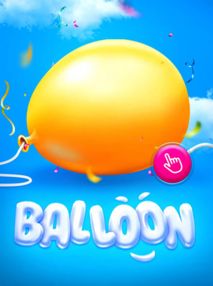 Juego Balloon, globo amarillo y cielo con confeti