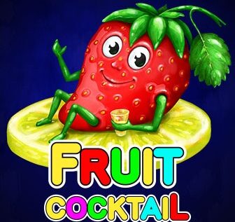 Tragamonedas Fruit Cocktail, personaje fresa y logo del juego