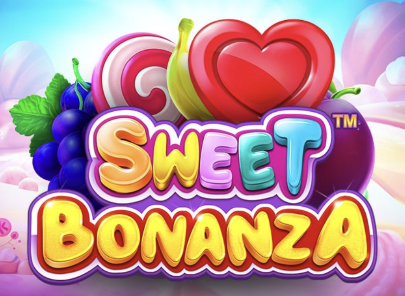 Sweet Bonanza, logo del juego con dulces y frutas coloridas